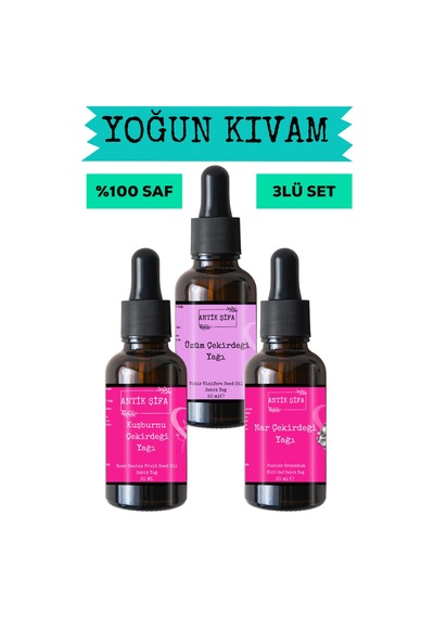Kuşburnu Çekirdeği, Üzüm Çekirdeği Ve Nar Çekirdeği Yağı 3x20ml -%100 Saf Doğal Sabit Yağ Seti 20 ML