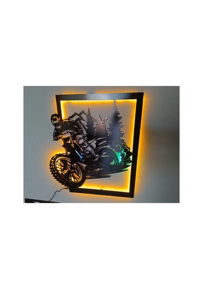 Ahşap Işıklı Duvar Dekoru Motocross 50x44 Cm