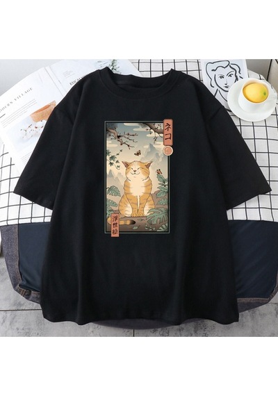 Noıssey Kırmızı Etiket Gala Japon Kültürü Moda Baskılı Unisex T-shirt Mod69 17425 Siyah
