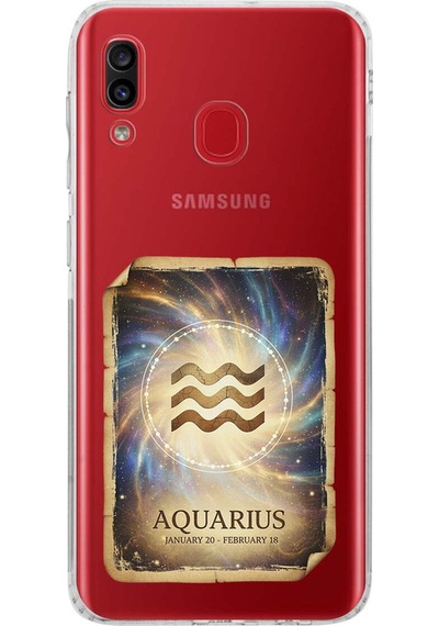 Samsung Galaxy A30 İle Uyumlu Burç Kartları Kova Tasarımlı Şeffaf Silikon Kılıf Şeffaf