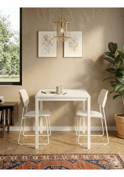 Kompakt Yemek Masası 88x60 Beyaz Metal Ayak Ve Beyaz Tabla Diğer