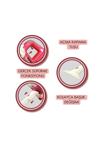 Vardem 3'ü 1 Arada Oyuncak Dikey Süpürge - Işıklı Sesli Gerçek Vakumlu Temizlik Seti Pembe