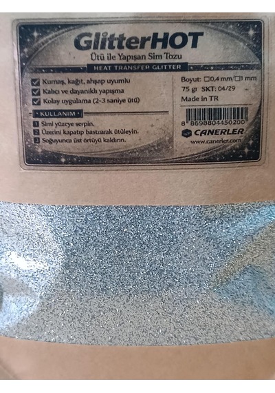 Ütü İle Yapışan Toz Sim, 75 Gr, Elbise Tişört Kumaş Simi Gümüş, İnce Taneli 0,4mm
