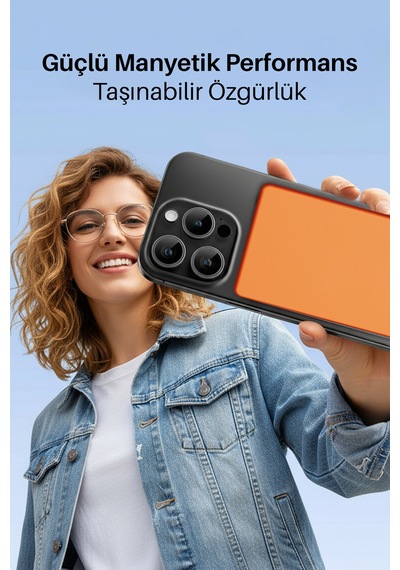 9045-o Magsafe Powerbank 5000 Mah 20w Hızlı Şarj 15w Kablosuz Şarj Güçlü Manyetik Metal Gövde Turuncu