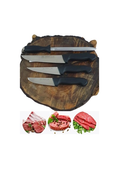 Handmade Sürmene Kasap Kurban Serisi Bıçak Seti Et Sebze Yüzme Sıyırma 3lü + Solingen 8 Bileyici Çok Renkli