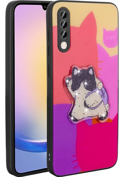 Galaxy A50 Kılıf Parlayan Kabartmalı İkonik Figürlü Zore Amas Silikon Kapak Mor
