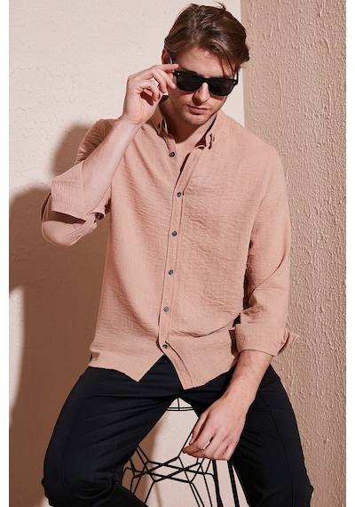 Buratti Regular Fit Uzun Kollu Düğmeli Yaka Erkek Gömlek Cf25S116777 Kahve