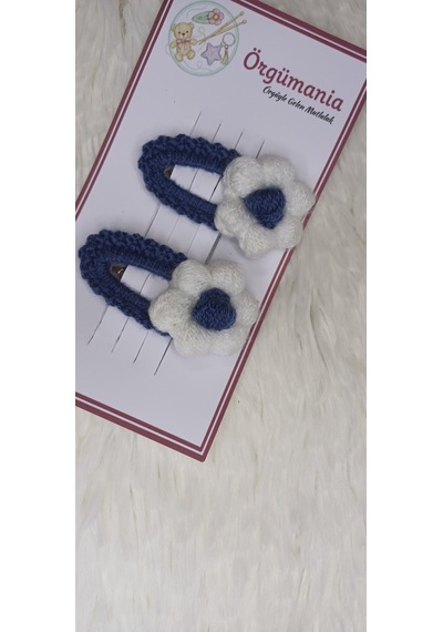 Amigurumi Toka - Çıtçıtlı El Örgüsü Toka 1 Çift Koyu Mavi
