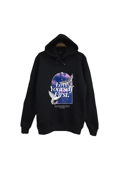 Marilyn Manson Baskılı Unisex %100 Pamuk Kapüşonlu Siyah Sweatshirt Siyah