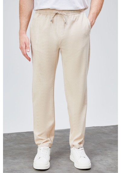 HLT Jeans Erkek Bej Relaxed Fit Yandan Cepli Beli Lastikli Bağcıklı Duble Paça Jogger Pantolon Bolt-1999 Bej