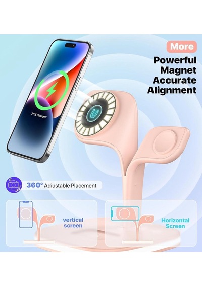 Ud22 5in1 Apple İçin Gece Lambalı Şarj İstasyonu 15w, Hızlı Şarj Kablosuz Şarj Standı