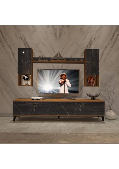 Decoraktiv Eko 5da Mdf Std Gold Tv Ünitesi Tv Sehpası Ceviz - Siyah Mermer