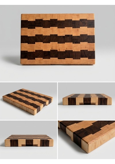 Nfzz Ceviz Ladin End Grain Kesme Tahtası 41x26x4 Cm Masif Ahşap Kasap Bloku Kahverengi - Krem