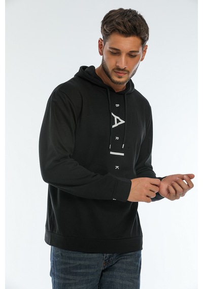 Süperlife Erkek Kapşonlu Regular Fit Air Baskılı İnce Sweatshirt Spr22sw162 Siyah
