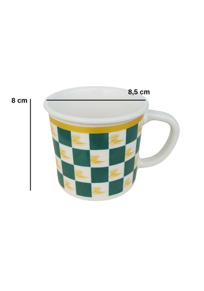 Dyris Yeşil Kare Desenli Porselen Kahve Kupası 8 Cm Americano Ve Filtre Kahve Kupa Açık Yeşil
