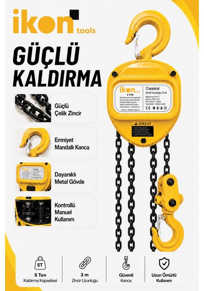 5 Ton 3 M Zincirli Caraskal Emniyet Mandallı Kanca Çelik Zincirli Kaldırma Aparatı