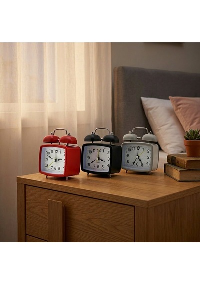 Twin Bell Alarm Clock Bgc-22 Kare Masa Çalar Saat Pilli Işıklı Metal Kasa Renkli Diğer