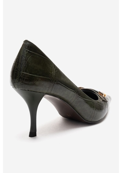 Luvishoes Poesy Yeşil Baskı Tokalı Kadın Topuklu Ayakkabı Yeşil