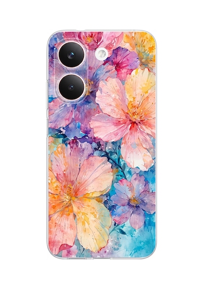 Poco X8 Pro Uyumlu Renkli Çiçekler Sulu Boya Baskılı Silikon Kılıf