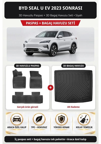 Byd Seal U Ev 2023+ Uyumlu Havuzlu Oto Paspas Ve Bagaj Havuzu Takımı Alt Kademe Siyah