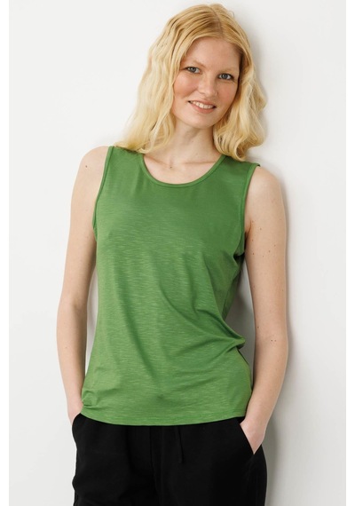 Kadın Sıfır Yaka Flamlı Kumaş Basic Askılı Tshirt A.yeşili Yeşil