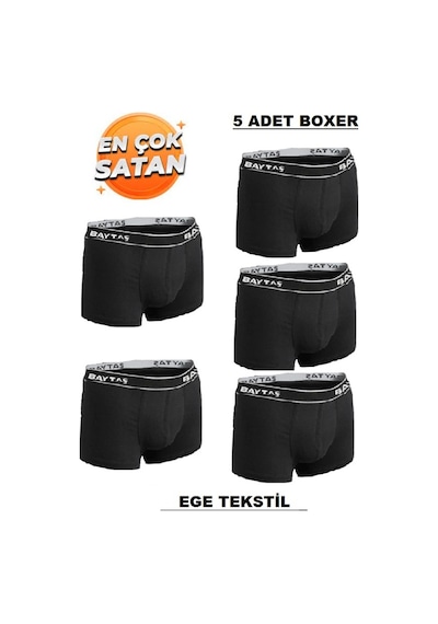 Baytaş Pamuklu Ekonomik Likralı Erkek Boxer 5'Li Siyah