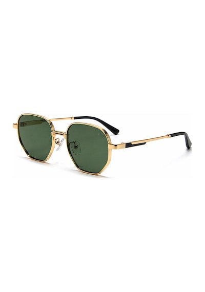 Lipento Gold Metal Çerçeveli Yeşil Camlı Geometrik Unisex Vintage Retro Güneş Gözlüğü