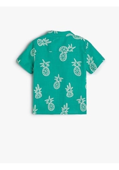 Gömlek Kısa Kollu Ananas Baskılı Cep Detaylı Acı Kahve