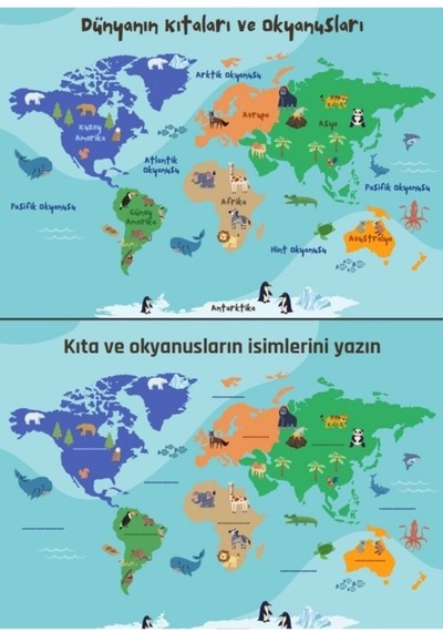 Kıtaları Ve Okyanusları Öğreten Yaz-sil Kitabı