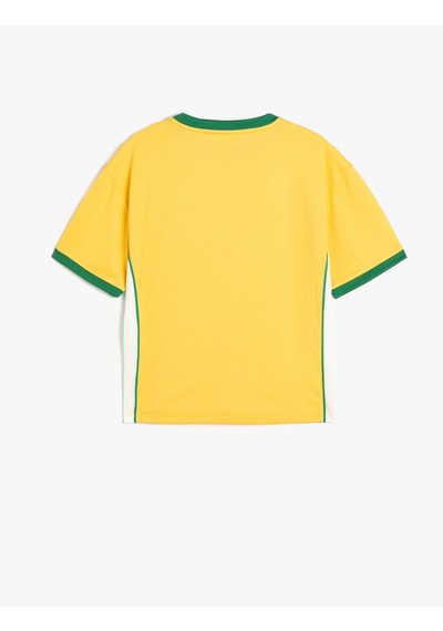 Koton Oversize Spor Tişört Brezilya Baskılı Kısa Kollu Bisiklet Yaka Sarı 4skb10728tk Sarı