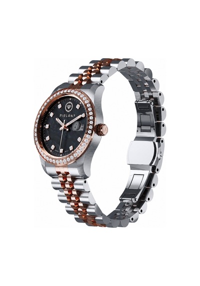 Pırlant Siyah Sedef Kadranlı Kadın Kol Saati Rose Gold - Gümüş