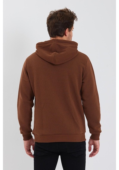 Polostate Erkek Baskılı Kapüşonlu 3 İplik Sweatshirt Kahverengi