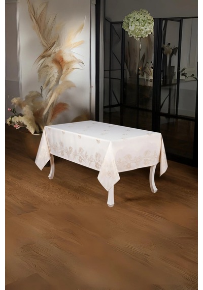 Müge Lüx Jakar Kumaş Bej Masa Örtüsü Dikdörtgen 160x220 Cm - 1049 Çok Renkli