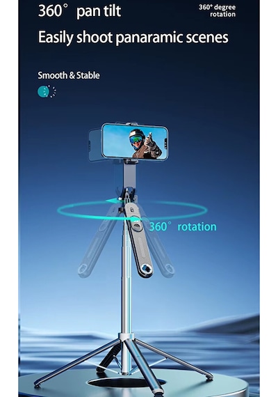 Bluetooth Kumandalı 180cm Tripod Selfie Çubuğu / Go Pro Uyumlu / 360 Pan Kolu Özellikli