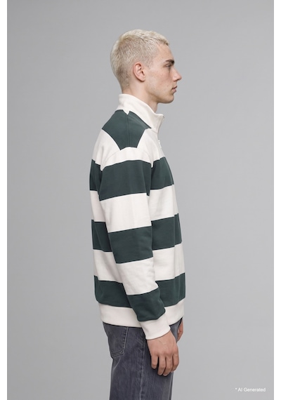 Defacto Boxy Fit Dik Yaka Yarım Fermuarlı Çizgili Sweatshirt C7045ax26augn498 Yeşil-gn498