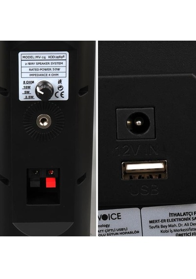 Magicvoice Mv-26 2x7.5 Cm 50 Watt Komütatörlü Hat Trafolu Siyah Sütun Hoparlör 2'li Takım