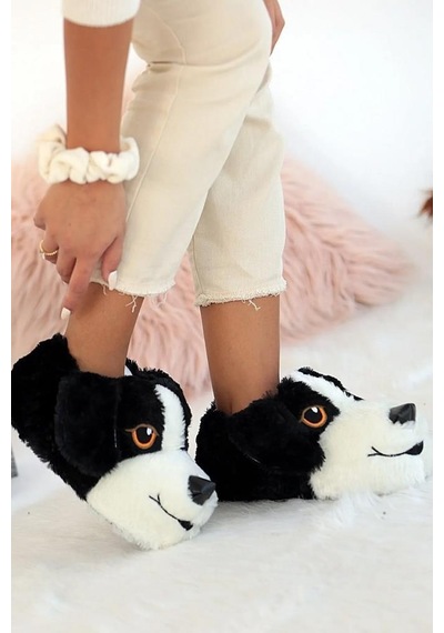 Unisex Çocuk Hayvanlı Köpekli Panduf Ev Botu Siyah