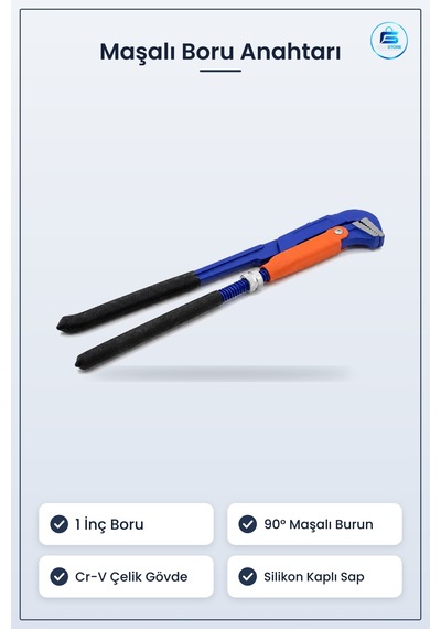 Boru Anahtarı 1 İnç Çelik Maşalı Silikon Saplı Krom Vanadyum Te