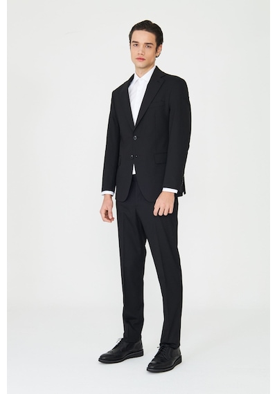 Siyah Modern Slim Fit Dokulu Kumaş Klasik Yaka Takım Elbise Siyah