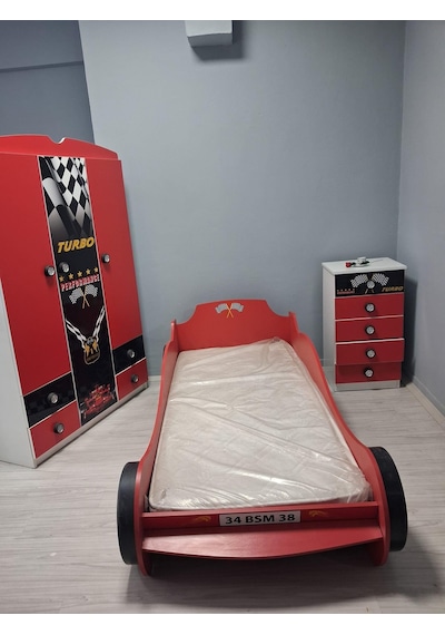 Genç Odası Formula 90652 Takım Dolap Karyola Şifonyer Yatak Demonte Kırmızı
