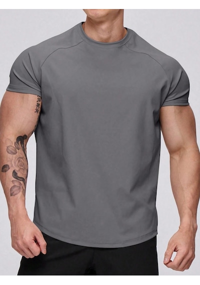 Genius Store Erkek Spor Tişört Running Sports Gym Reglan Oval Kesim Penye T-shirt Ovalt-shirt Füme