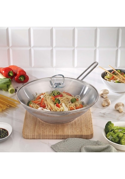 Schafer Held Çelik Wok Tava 28 Cm Cam Kapaklı Gri