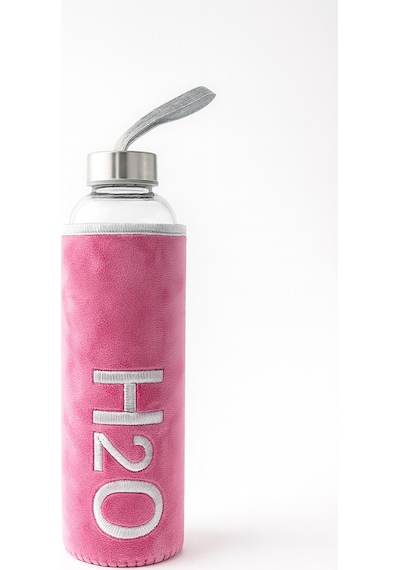 Peluş Kılıflı Cam Matara 600 Ml Pembe Pembe