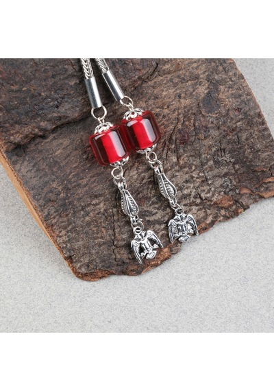 Ateş Kehribar Alpaka Püsküllü Kapsül Kesim 11x11mm Tesbih - Şeffaf Kırmızı