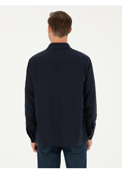 Cacharel Lacivert Regular Fit %100 Keten Gömlek Ceket Cacharel Lacivert Regular Fit %100 Keten Gömlek Ceket