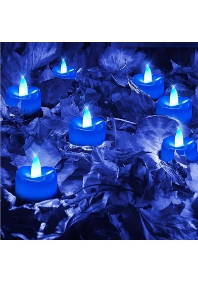 Blue Led Light Candles 24 Adet Mavi Led Işıklı Mum Mavi Led Mum Mavi Işıklı Mum Romantik Dekor Mum Mavi