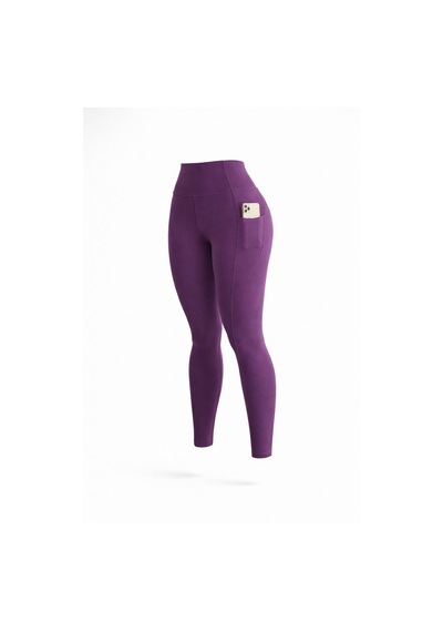 Balenbi Haute Kadın Yüksek Bel Toparlayıcı Çift Cepli Leggings Fitness Tayt 1092 Mürdüm