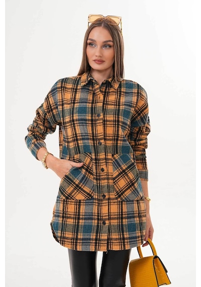 Polologin Butik Kadın Hardal Sarısı Kanguru Cepli Spor Kesim Gömlek Sarı