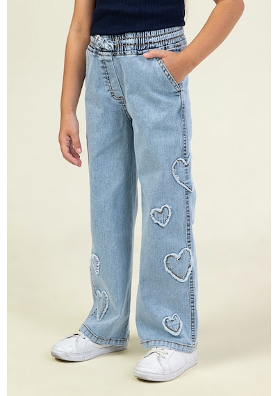Bellamio Kids Kalp Nakışlı Beli Lastikli Kız Çocuk Kot Pantolon