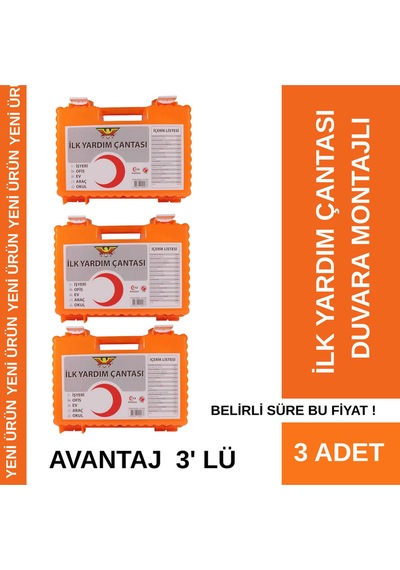 Duvara Montajlı İlk Yardım Seti + 3 Adet Avantaj 3 'lü Paket Ruhsata Uygun